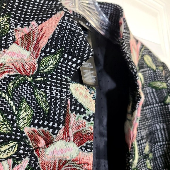 Black Label Chicos Size 00 XS Floral Jacket Lined Bird Multicolor - Picture 14 of 16